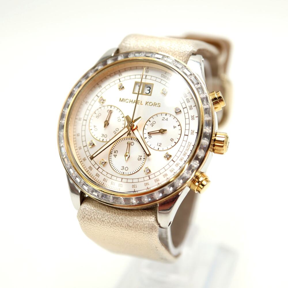 Michael Kors Brinkley Two Tone Pave Chronograph 40mm Watch MK6188 w New Battery